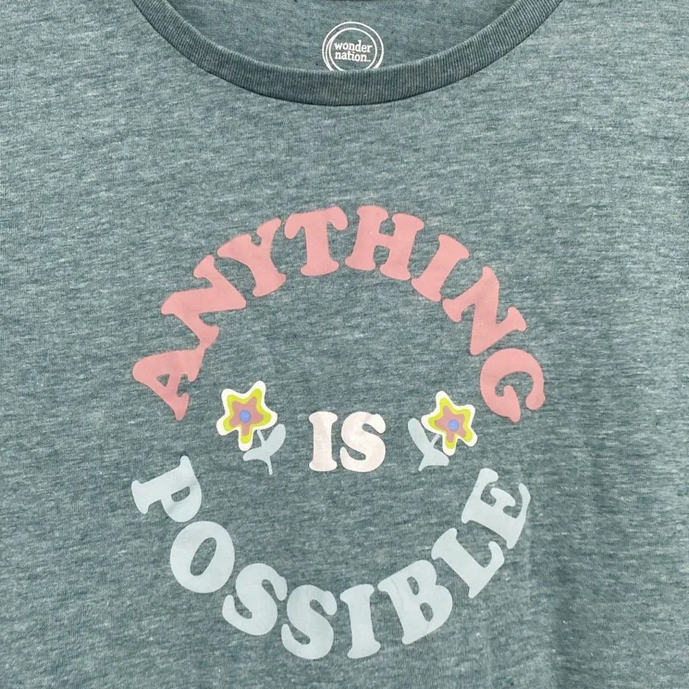 Wonder nation outfit girls green shirt & skort anything is possible XL 14/16